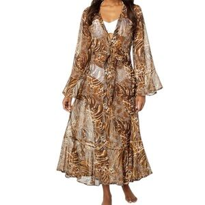 NWT AMERICA & BEYOND Animal Print Ruffle Detail Kimono Size Small